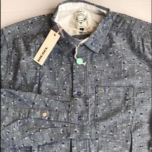 DIESEL Regular Fit Snap Button Denim Western Shirt